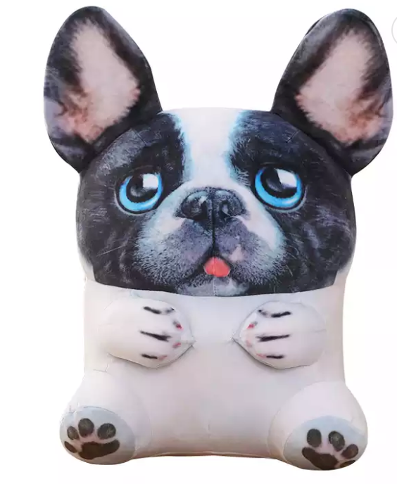 Grappige kussen in een vorm van een Franse Bulldog hondje.