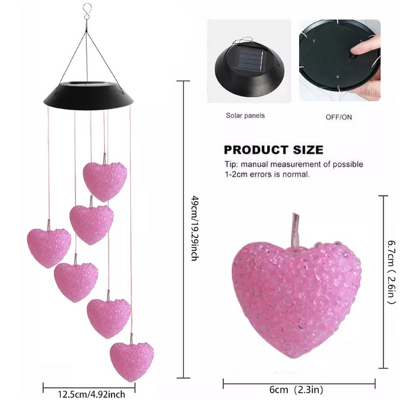 Zonne-energie lamp Hartjes. Zonnebatterij hanglamp. Hartjes versiering nachtlamp met zonnebatterij, solar lamp