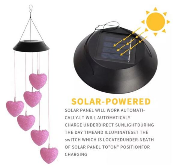 Zonne-energie lamp Hartjes. Zonnebatterij hanglamp. Hartjes versiering nachtlamp met zonnebatterij, solar lamp