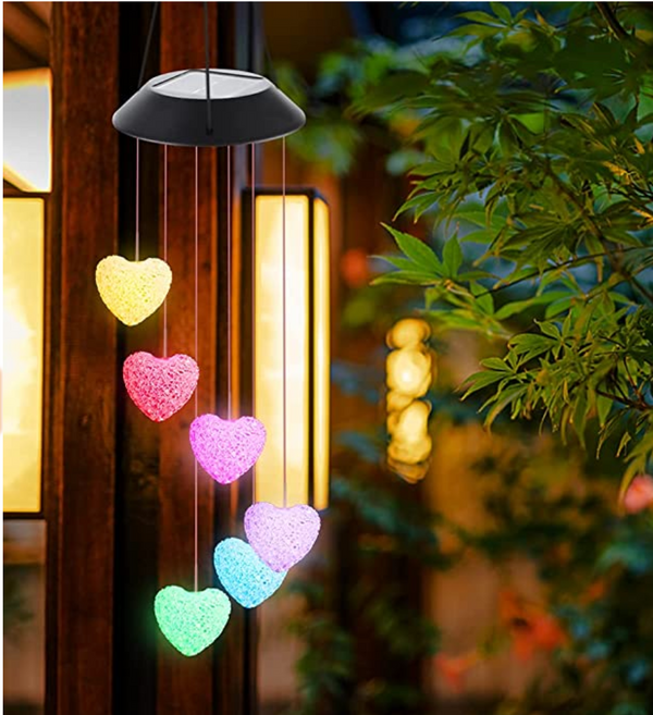 Zonne-energie lamp Hartjes. Zonnebatterij hanglamp. Hartjes versiering nachtlamp met zonnebatterij, solar lamp