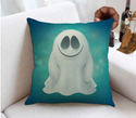 Kussenhoes blauw, turquoise, wit. Kussenhoes grappige print Spookje. Leuke kussenhoes voor kinderkamer. 45x45. SET van 2.