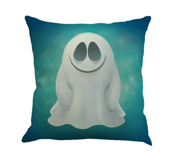 Kussenhoes blauw, turquoise, wit. Kussenhoes grappige print Spookje. Leuke kussenhoes voor kinderkamer. 45x45. SET van 2.