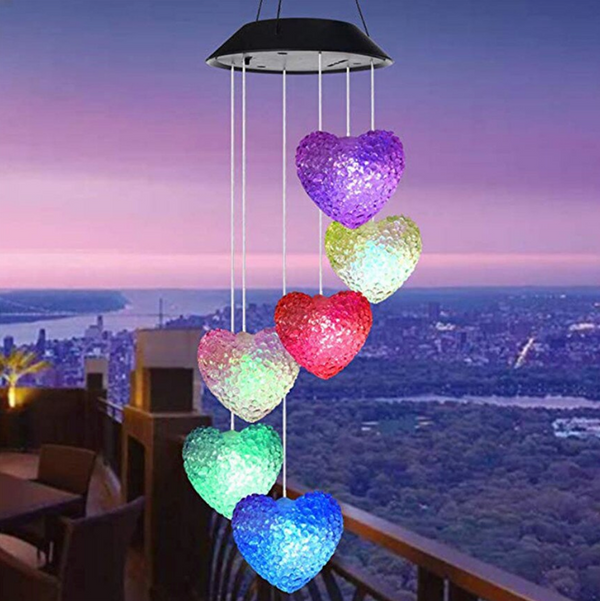 Zonne-energie lamp Hartjes. Zonnebatterij hanglamp. Hartjes versiering nachtlamp met zonnebatterij, solar lamp