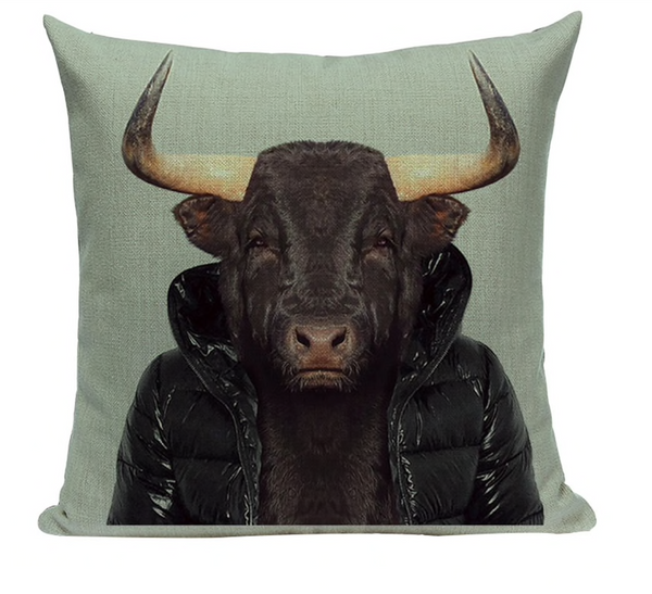 Kussenhoes Stier in jas decoratieve kussensloop /sierkussenhoes 45x45
