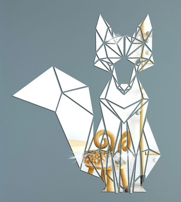 Muursticker Spiegel Vos muurdecoratie zilver Fox 40x33 cm