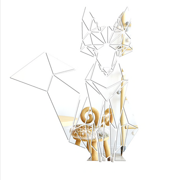 Muursticker Spiegel Vos muurdecoratie zilver Fox 40x33 cm