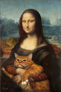 Grappige Schilderij in lijst Mona Lisa met een kat 20x30
