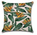 Kussenhoes Plant Strelitzia / Kussensloop Tropische Planten.  Sierkussensloop groen,creme, oranje. Sierkussenhoes regenwoud 45x45