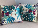 Kussenhoes creme groene bladeren en paarse bloemen. Orgideeën kussenhoes 45x45