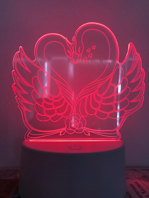 Lamp Liefde Zwanen 7-kleurig. Tafelnachtlamp, Romantische nachtlamp. Leuke cadeau lamp. Zwanen nachtlamp.