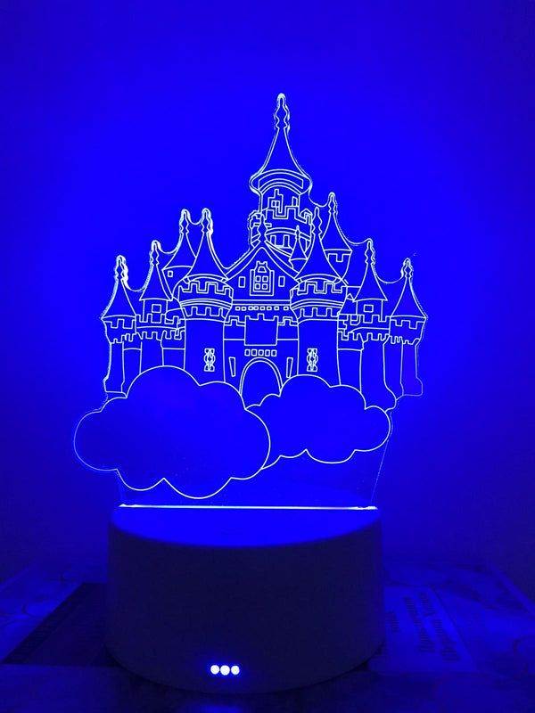 Nachtlampje voor kind in een vorm van Kasteel. Tafellampje/nachtlamp sprookjeskasteel op wolkjes. Kasteel lampje 7-kleurig