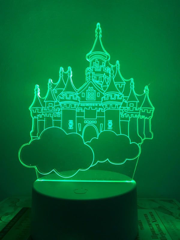 Nachtlampje voor kind in een vorm van Kasteel. Tafellampje/nachtlamp sprookjeskasteel op wolkjes. Kasteel lampje 7-kleurig